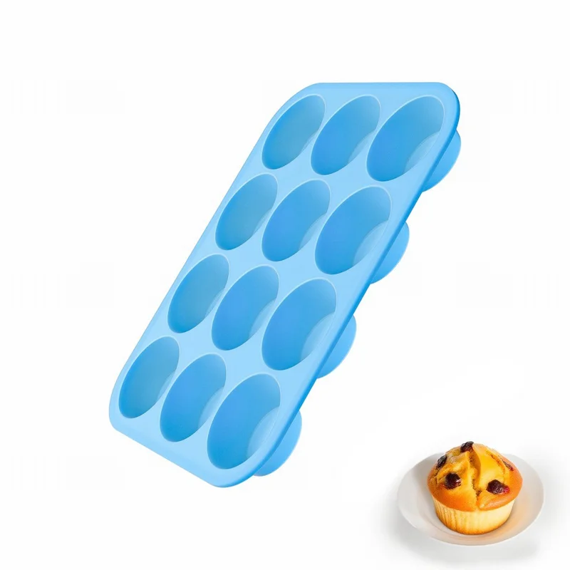 12 Cups Silicone Muffin Pan with Steel Frame Baking Mold for Cupcakes Muffins Puddings (FDA Certificated) - Blue
