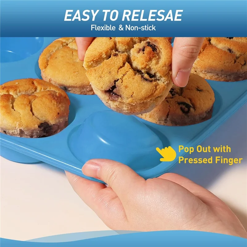 12 Cups Silicone Muffin Pan with Steel Frame Baking Mold for Cupcakes Muffins Puddings (FDA Certificated) - Blue