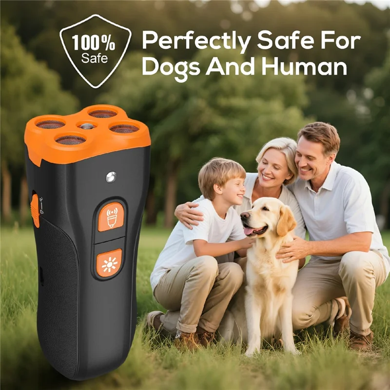 Dispositivo Portátil H6 de Treino Canino com 4 Cabeças Ultrassónicas, Dispositivo Repelente de Latidos com Lanterna LED - Laranja Preto