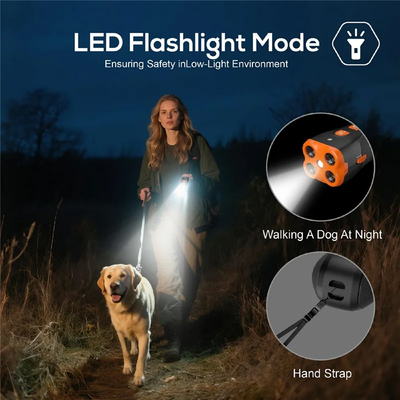Dispositivo Portátil H6 de Treino Canino com 4 Cabeças Ultrassónicas, Dispositivo Repelente de Latidos com Lanterna LED - Laranja Preto