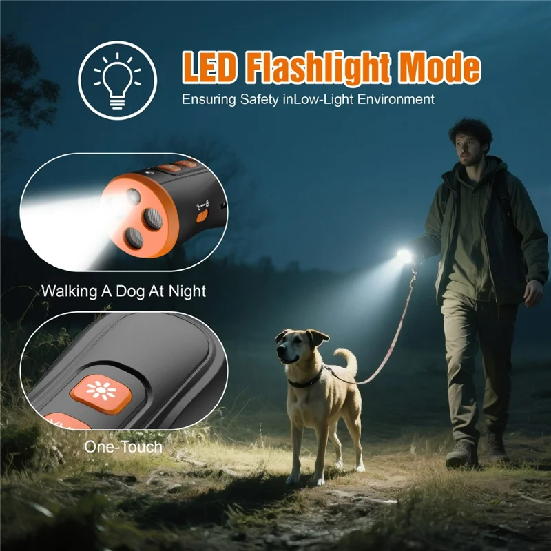 Dispositivo Portátil de Treino para Cães V7 com 3 Emissores Ultrassónicos, Dispositivo de Controlo de Latidos, com Luz LED - Laranja Preto