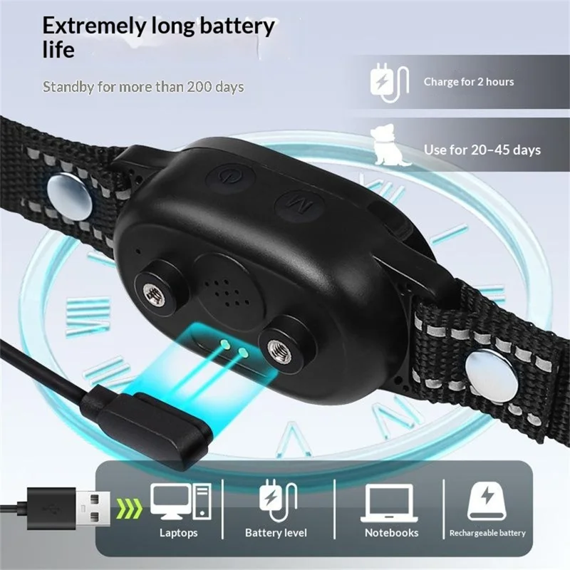 PD 215 Bark Stop Collar Rechargeable IPX7 Waterproof AI Sound Recognition Adjustable Dog Training Collar - Black