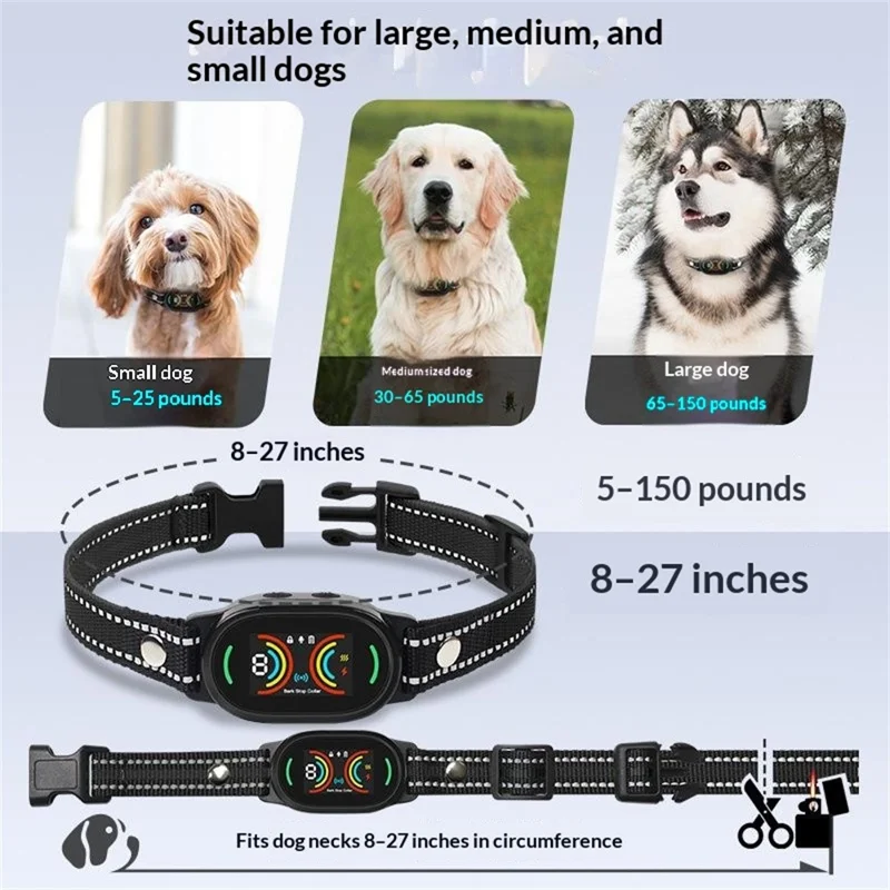 PD 215 Bark Stop Collar Rechargeable IPX7 Waterproof AI Sound Recognition Adjustable Dog Training Collar - Black
