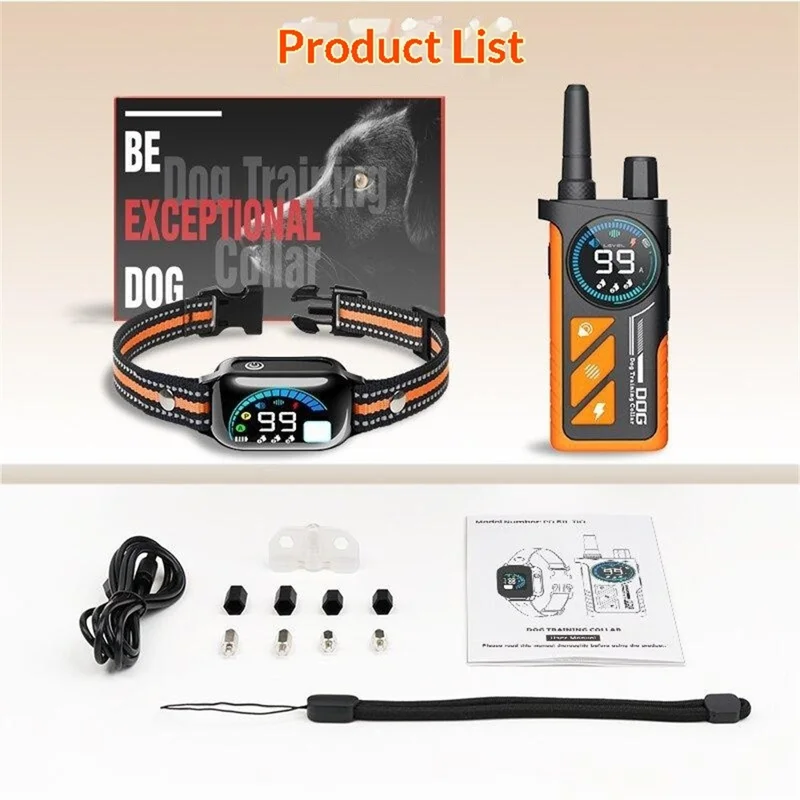 PD 511-1-TIO Remote Dog Training Collar IPX7 Waterproof 1000m Range Rechargeable Color Display Anti-Bark Shock Collar
