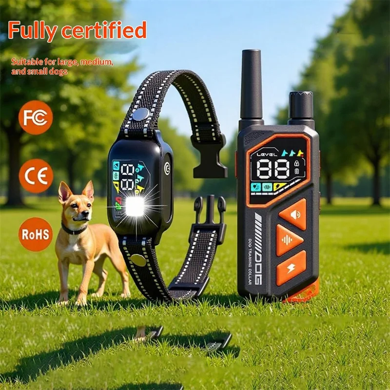 PD513-1-TIO Dog Training Collar Remote Control IPX7 Waterproof 1000M Range Auto Bark Control Shock Collar