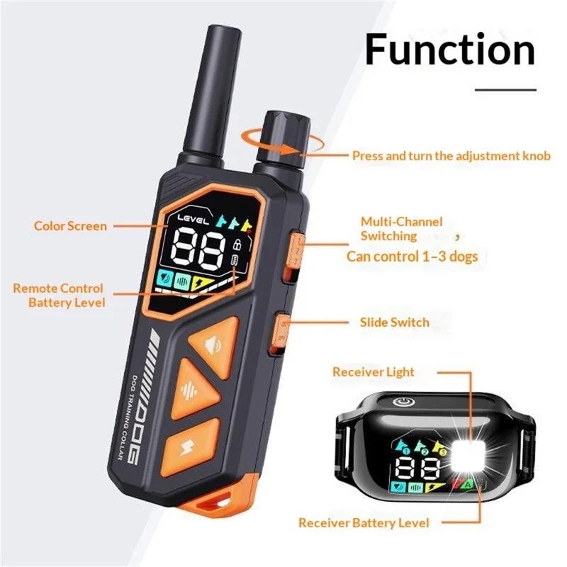 PD513-1-TIO Dog Training Collar Remote Control IPX7 Waterproof 1000M Range Auto Bark Control Shock Collar