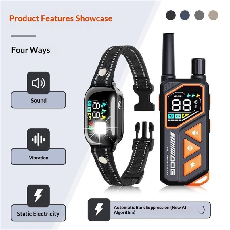 PD513-1-TIO Dog Training Collar Remote Control IPX7 Waterproof 1000M Range Auto Bark Control Shock Collar