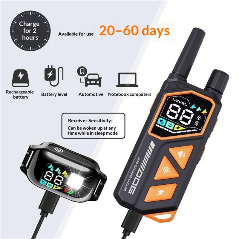 PD513-1-TIO Dog Training Collar Remote Control IPX7 Waterproof 1000M Range Auto Bark Control Shock Collar
