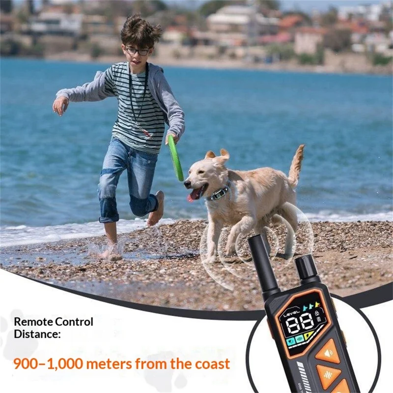 PD513-1-TIO Dog Training Collar Remote Control IPX7 Waterproof 1000M Range Auto Bark Control Shock Collar