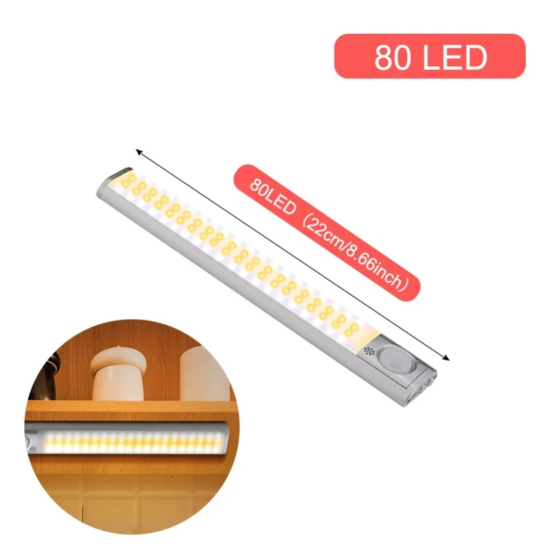 LEMONDA SMART A58 80/120/160LED USB Human Body Infrared Induction Light Lamp for Cabinet Wardrobe Kitchen - 80LED