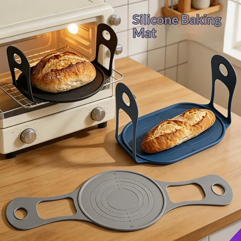 Oval Silicone Baking Mat Double Handle Heat Resistant Non-Slip Bread Mat for Baking Kneading (with FDA, BPA Free) - Grey