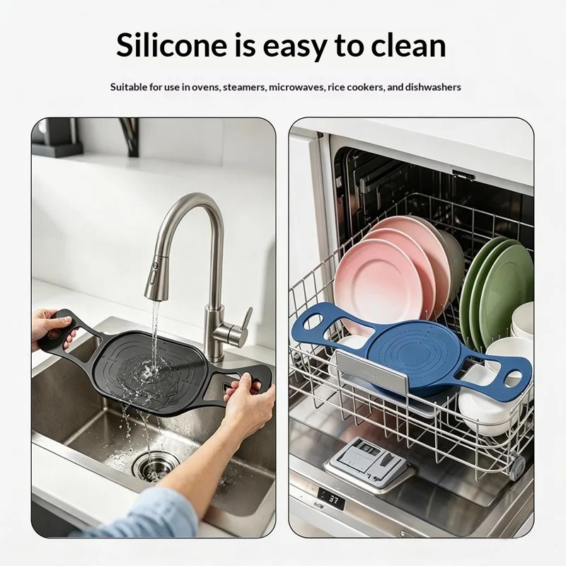 Oval Silicone Baking Mat Double Handle Heat Resistant Non-Slip Bread Mat for Baking Kneading (with FDA, BPA Free) - Grey