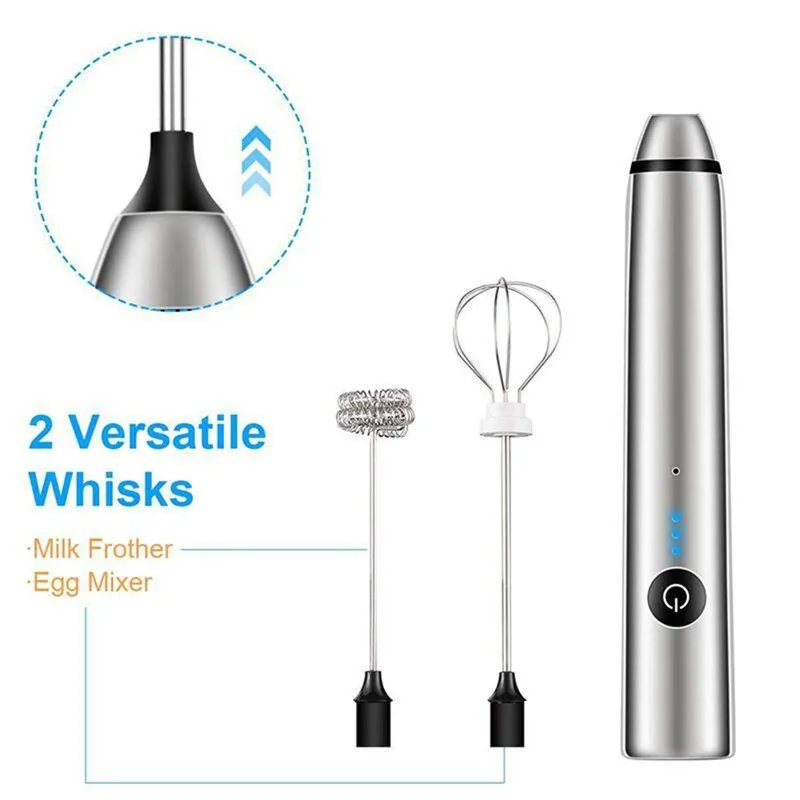 KS-EMF-007 Milk Frother Egg Whisk Handheld Foam Maker USB Rechargeable Drink Mixer 3 Speeds Adjustable Coffee Frother (No FDA Certificate, BPA-free)