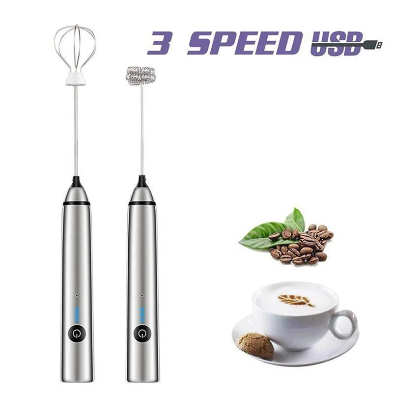 KS-EMF-007 Milk Frother Egg Whisk Handheld Foam Maker USB Rechargeable Drink Mixer 3 Speeds Adjustable Coffee Frother (No FDA Certificate, BPA-free)