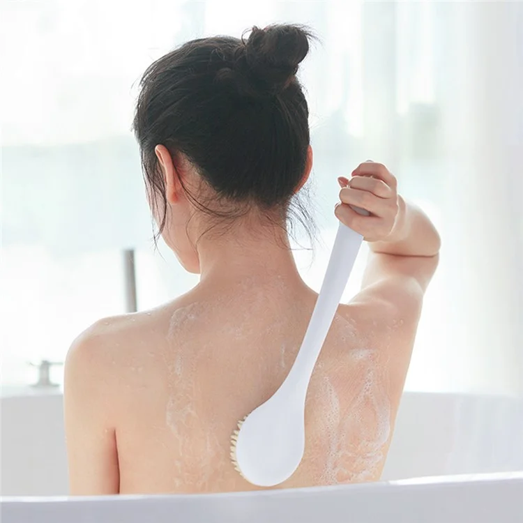 Body Brush Soft Natural Nylon Bristles Back Scrubber Bath Brush for Shower with Long Handle - White