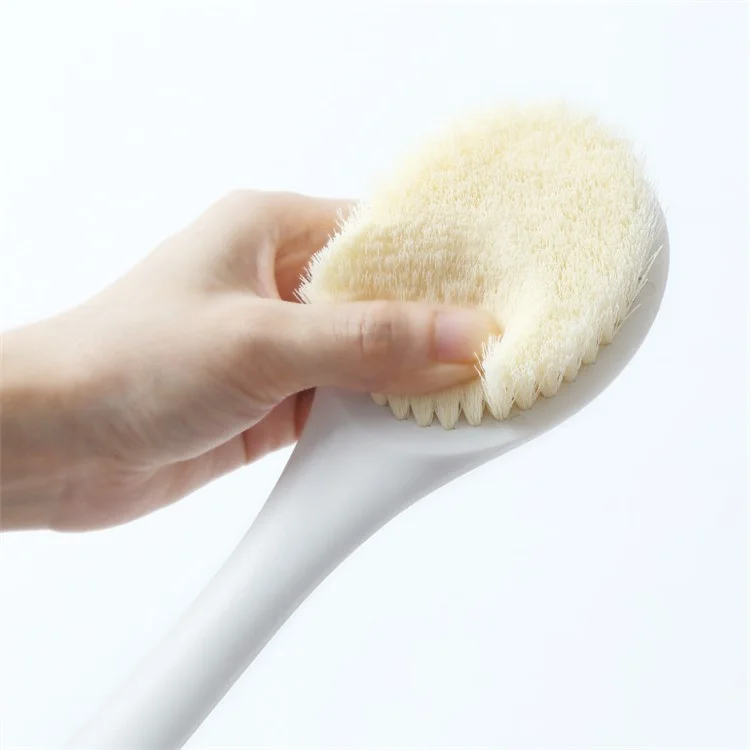 Body Brush Soft Natural Nylon Bristles Back Scrubber Bath Brush for Shower with Long Handle - White