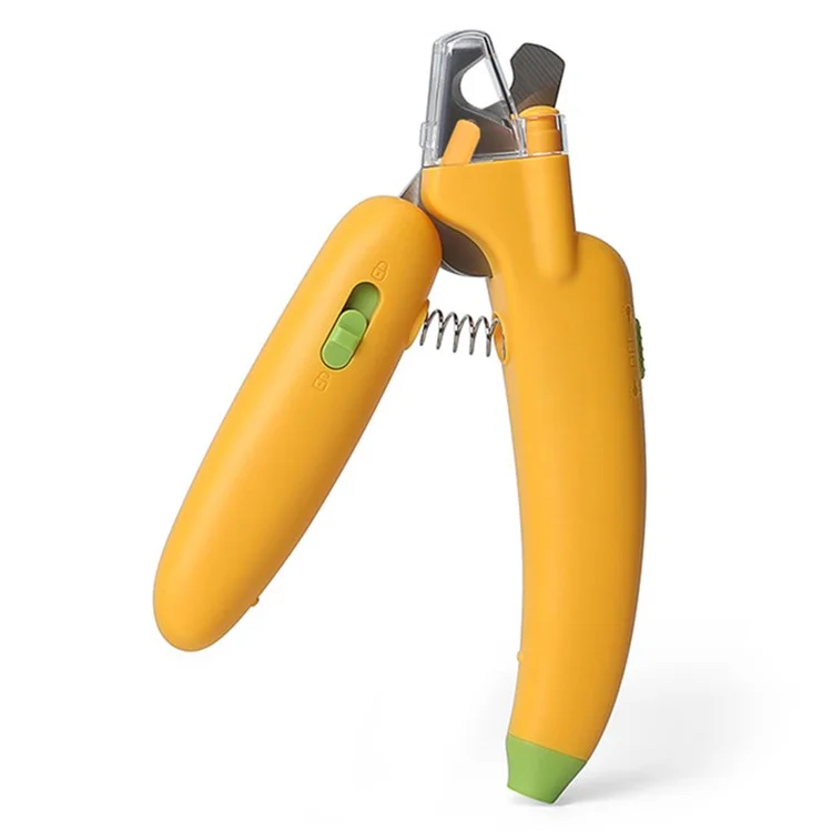 AIWO Banana Shape Pet Nail Clipper Anti-Cutting Blood Line Dog Cat Claw Trimmer with LED Light ST - Luz Púrpura / Amarillo