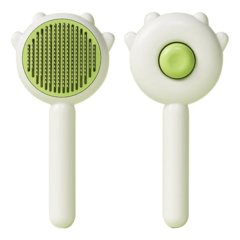 AIWO Dog Cat Grooming Brush Stainless Steel Needle Self Cleaning Pet Hair Shedding Brush ST - Green