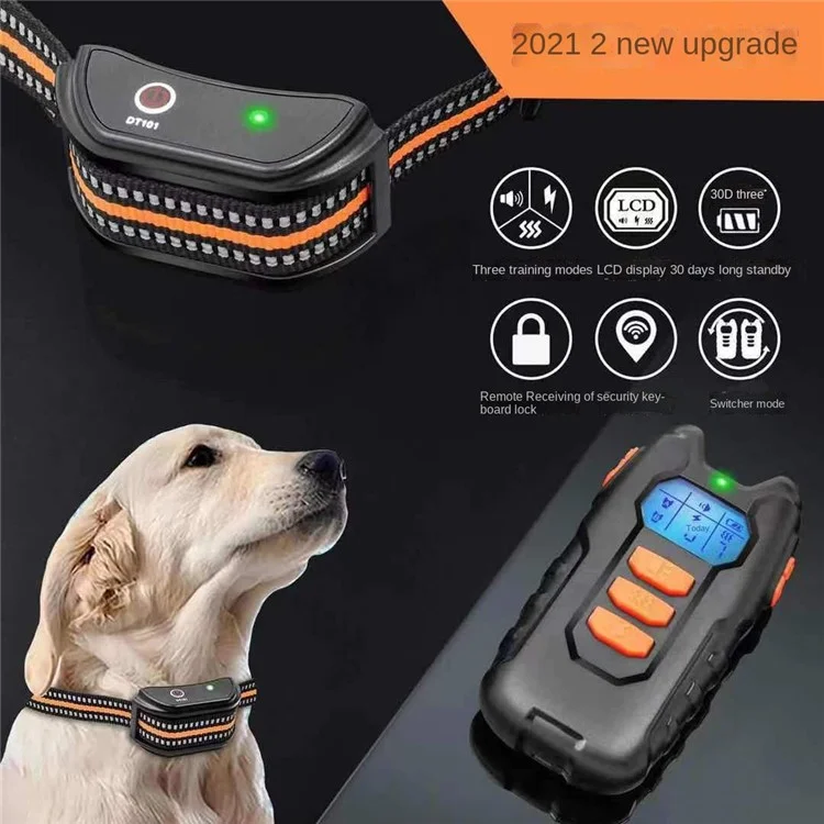 PM101 Remote Control Pet Dog Anti-Barking Collar Electronic Vibration Bark Shock Collar - Orange