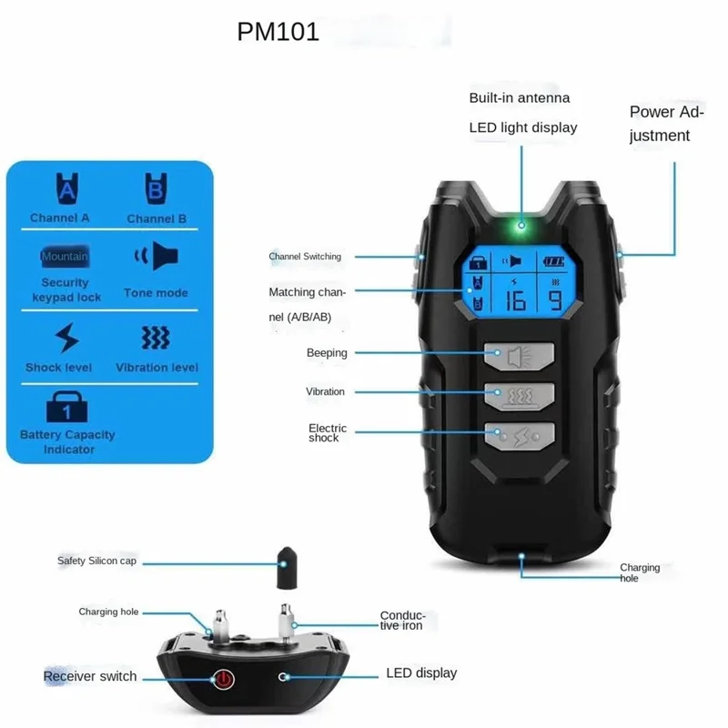PM101 Remote Control Pet Dog Anti-Barking Collar Electronic Vibration Bark Shock Collar - Grey