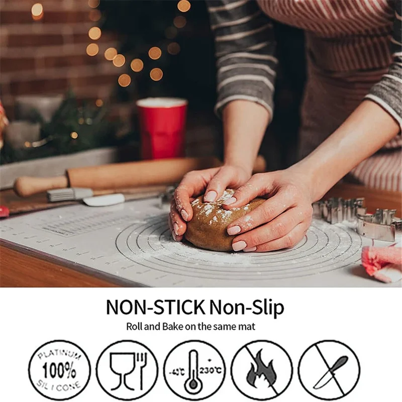 40x60CM Non-stick Pad Fiberglass Cloth + Silicone Pastry Mat Dough Rolling Mat 0.35MM Thick (BPA-Free, No FDA Certified) - Black