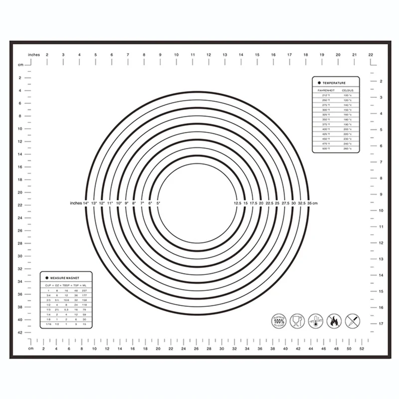 50x60CM Dough Rolling Mat Non-stick Fiberglass Cloth + Silicone Pastry Pad (BPA-Free, No FDA Certified) - Black