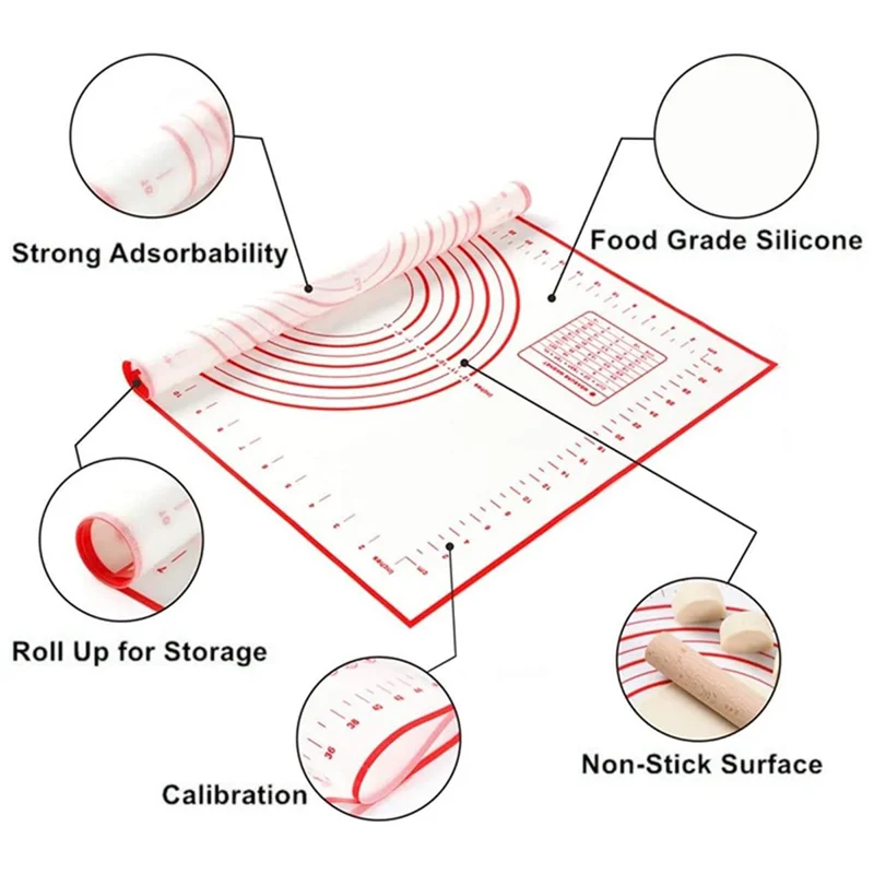 50x60CM Dough Rolling Mat Non-stick Fiberglass Cloth + Silicone Pastry Pad (BPA-Free, No FDA Certified) - Black