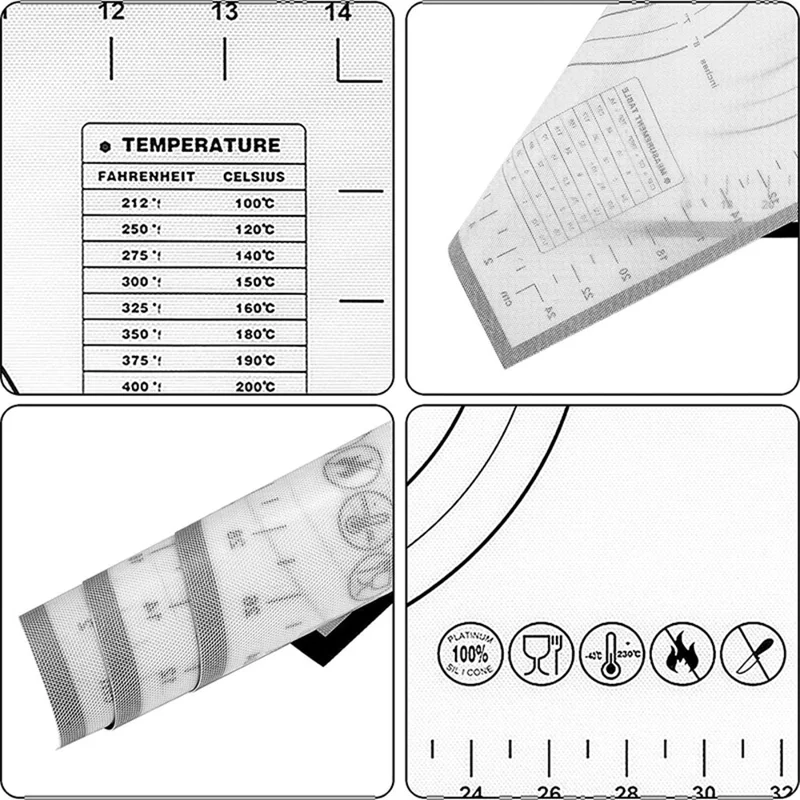 50x60CM Dough Rolling Mat Non-stick Fiberglass Cloth + Silicone Pastry Pad (BPA-Free, No FDA Certified) - Black