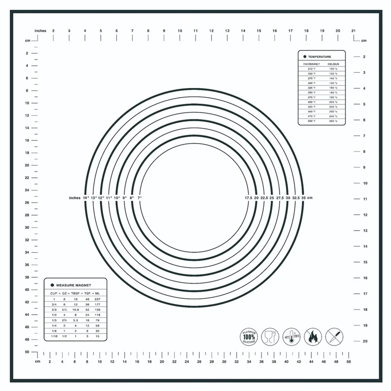 60x60CM Fiberglass Cloth + Silicone Pastry Mat Placement Mat Non-stick Dough Rolling Pad (BPA-Free, No FDA Certified) - Black