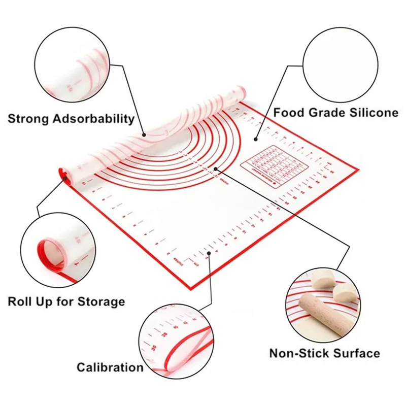 60x60CM Fiberglass Cloth + Silicone Pastry Mat Placement Mat Non-stick Dough Rolling Pad (BPA-Free, No FDA Certified) - Black