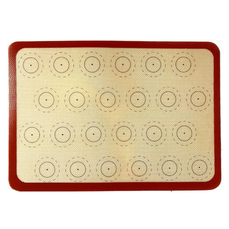 Reusable Macaron Silicone Baking Mat 24 Rings Non-Stick Oven Baking Sheet, Round Edge / 29.5x42cm (BPA-Free, No FDA Certified) - Red