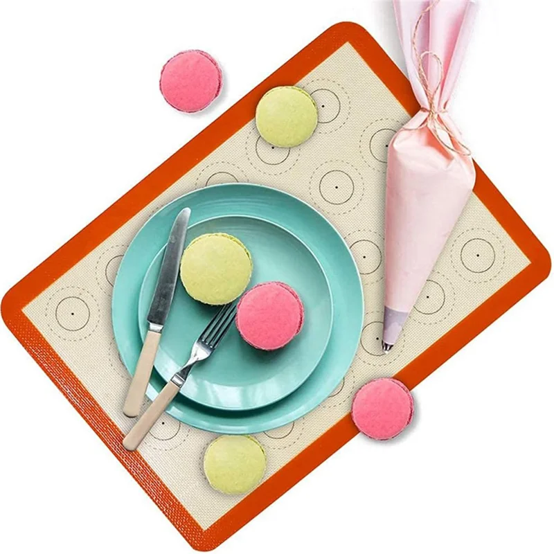 Reusable Macaron Silicone Baking Mat 24 Rings Non-Stick Oven Baking Sheet, Round Edge / 29.5x42cm (BPA-Free, No FDA Certified) - Grey