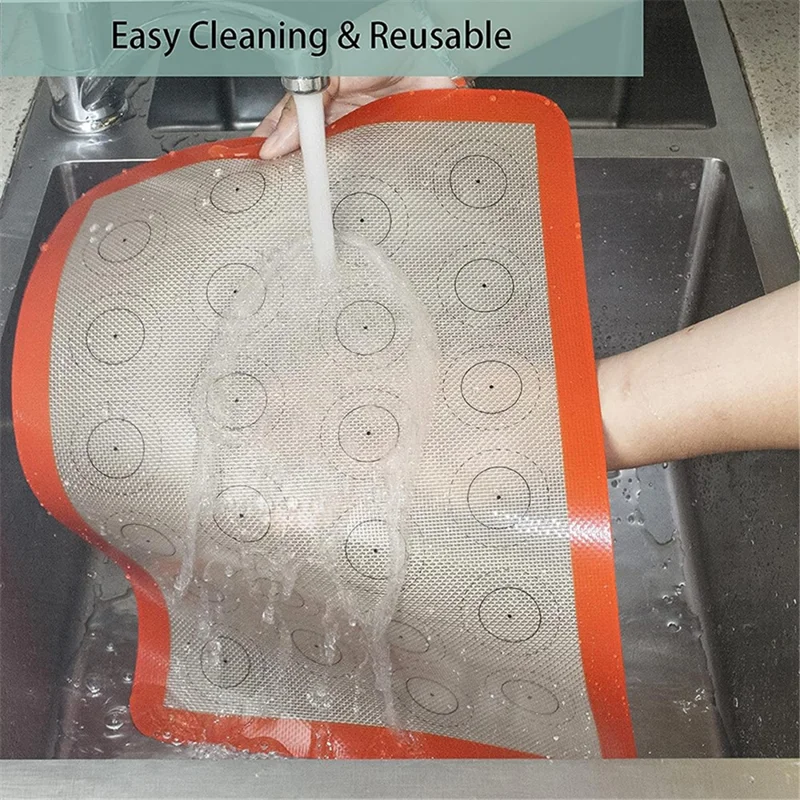 Reusable Macaron Silicone Baking Mat 24 Rings Non-Stick Oven Baking Sheet, Round Edge / 29.5x42cm (BPA-Free, No FDA Certified) - Grey