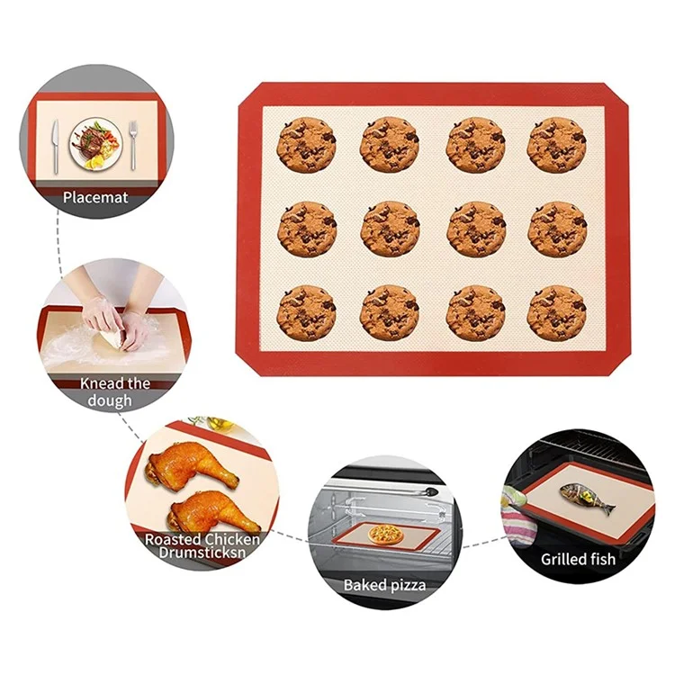 Non-stick Silicone Baking Mat Cookie Pad Rolling Dough Mat Oven Sheet, Cutted Edge / 29.5x42cm (BPA-Free, No FDA Certified) - Red