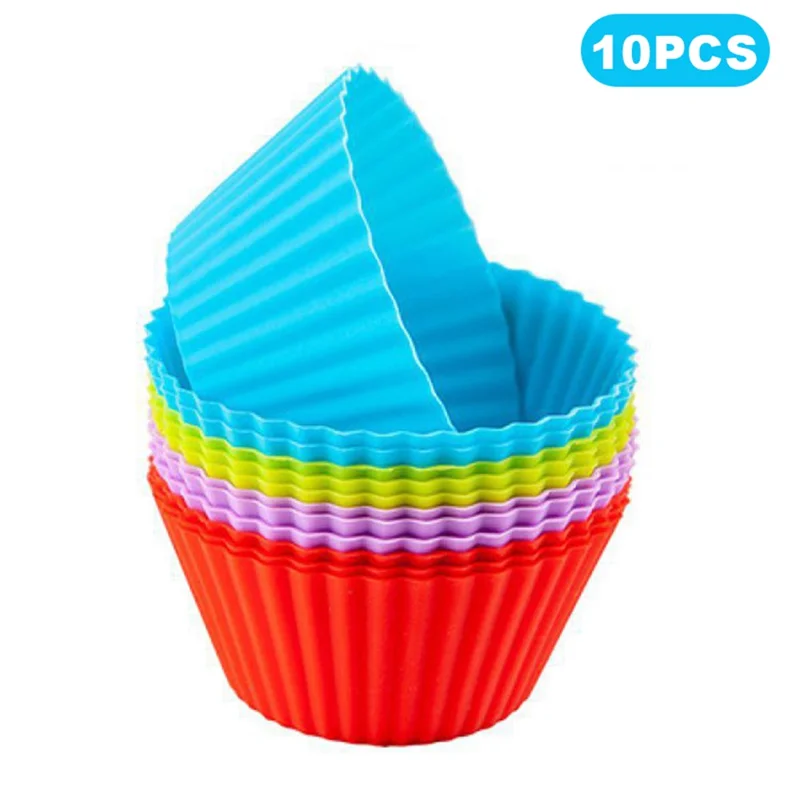 10Pcs 7cm Silicone Small Cake Cup Tart Muffin Cupcake Mold Kitchen Baking Molds (BPA-Free, No FDA Certificate) - Random Color