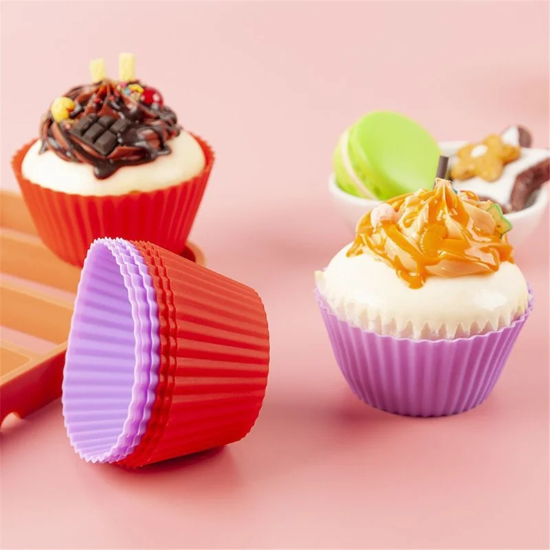 10Pcs 7cm Silicone Small Cake Cup Tart Muffin Cupcake Mold Kitchen Baking Molds (BPA-Free, No FDA Certificate) - Random Color