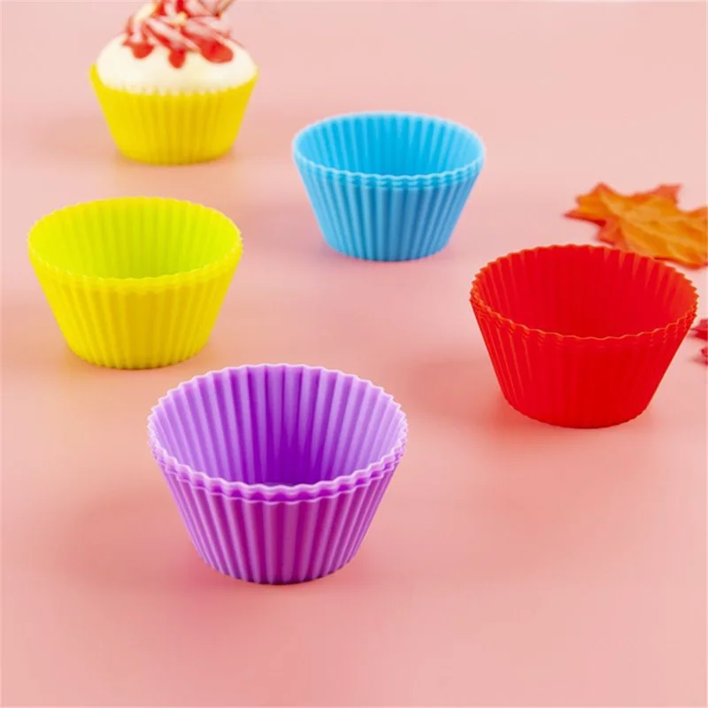 10Pcs 7cm Silicone Small Cake Cup Tart Muffin Cupcake Mold Kitchen Baking Molds (BPA-Free, No FDA Certificate) - Random Color