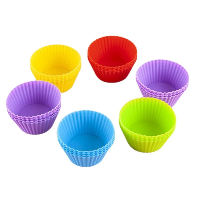 10Pcs 7cm Silicone Small Cake Cup Tart Muffin Cupcake Mold Kitchen Baking Molds (BPA-Free, No FDA Certificate) - Random Color