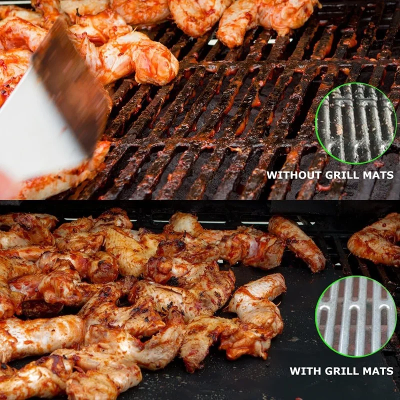5PCS 33CMx40CMx0.2MM BBQ Grill Mats Non-Stick PTFE Fiberglass Grilling Liners Pads (BPA-Free, No FDA Certified)