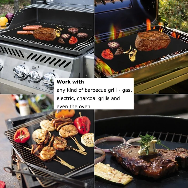 5PCS 33CMx40CMx0.2MM BBQ Grill Mats Non-Stick PTFE Fiberglass Grilling Liners Pads (BPA-Free, No FDA Certified)