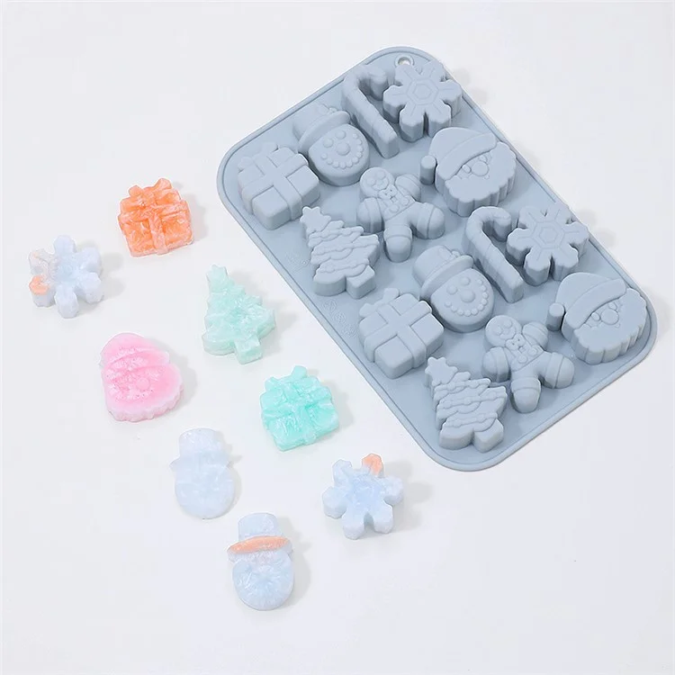 14 Grids Christmas Chocolate Mold DIY Non-stick Silicone Cake Baking Tool (No FDA Certificate) - Blue Grey