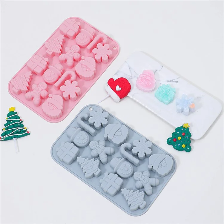 14 Grids Christmas Chocolate Mold DIY Non-stick Silicone Cake Baking Tool (No FDA Certificate) - Blue Grey