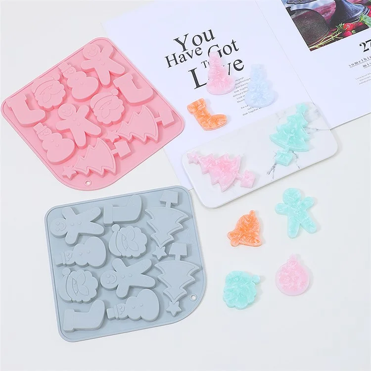 10 Grids Silicone Mold Christmas Chocolate Mold DIY Cake Decorating Kitchen Baking Tool (No FDA Certificate) - Pink
