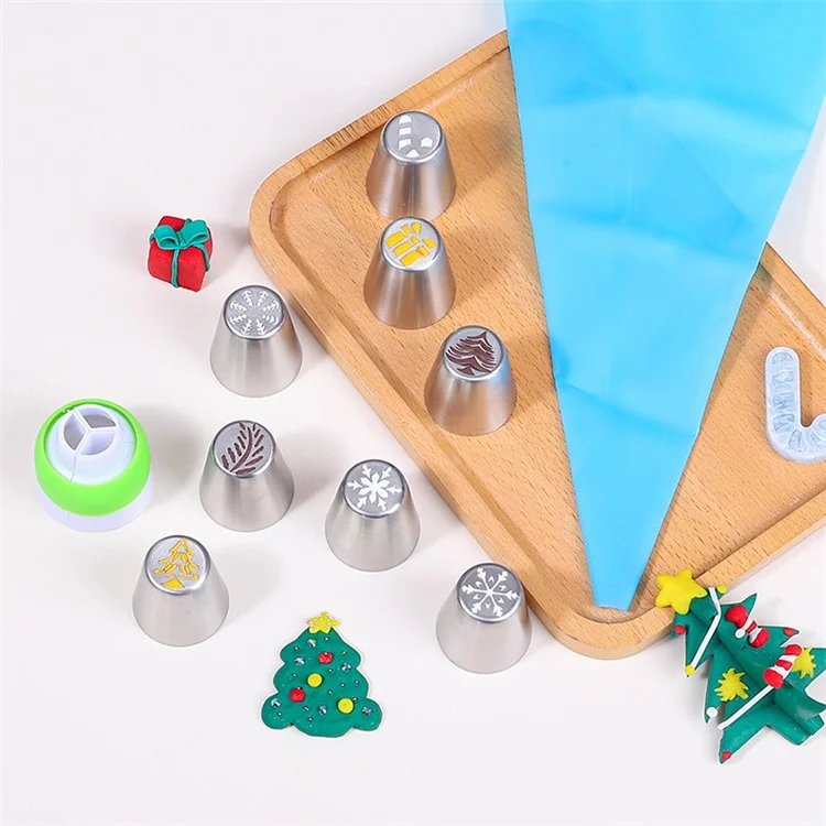 15Pcs / Set Christmas Icing Piping Nozzles with Cream Pastry Bag for Cake DIY Decorating (No FDA Certificate)