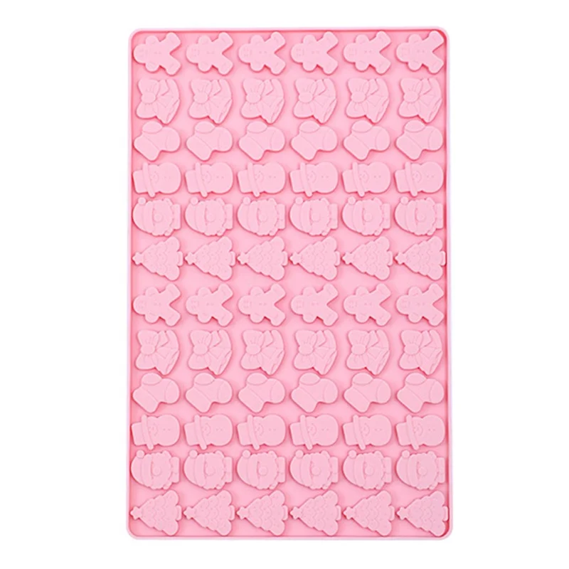 72 Grids Christmas Snowman Gingerbread Man Silicone Cake Mold DIY Candy Chocolate Biscuit Baking Tool (No FDA Certificate) - Pink