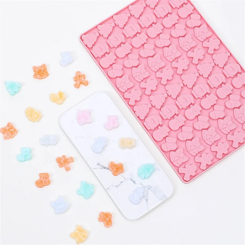 72 Grids Christmas Snowman Gingerbread Man Silicone Cake Mold DIY Candy Chocolate Biscuit Baking Tool (No FDA Certificate) - Pink