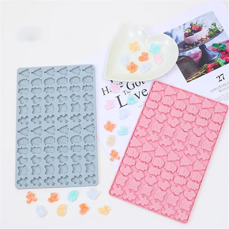72 Grids Christmas Snowman Gingerbread Man Silicone Cake Mold DIY Candy Chocolate Biscuit Baking Tool (No FDA Certificate) - Blue