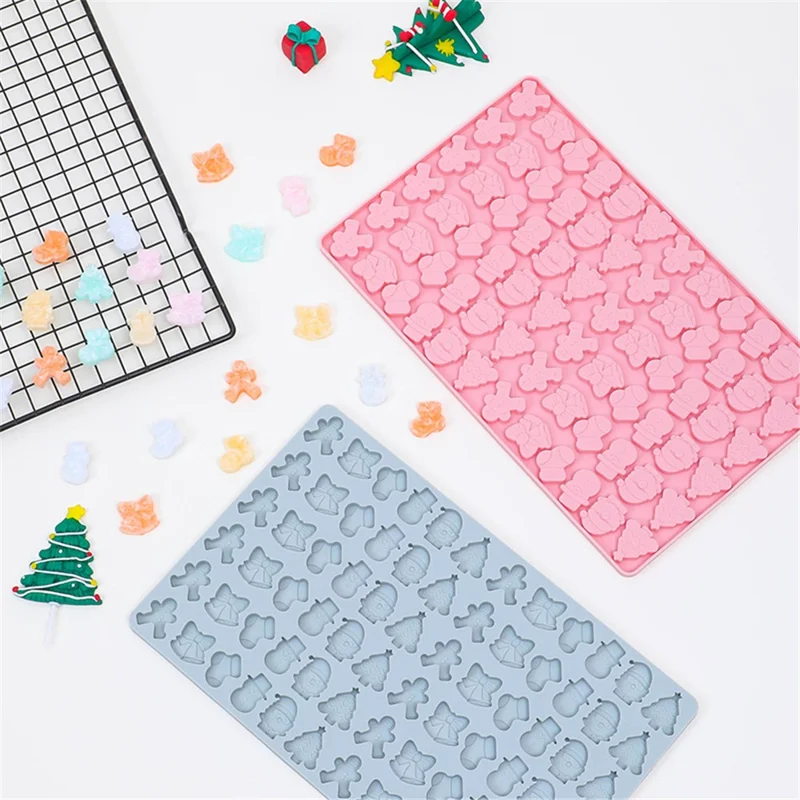 72 Grids Christmas Snowman Gingerbread Man Silicone Cake Mold DIY Candy Chocolate Biscuit Baking Tool (No FDA Certificate) - Blue
