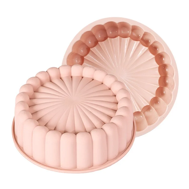 Flor Shape Silicone Baking Bandejas Redonda de Pão de Mousse de Mousse (sem Bpa, Sem Certificação Fda) - Bege