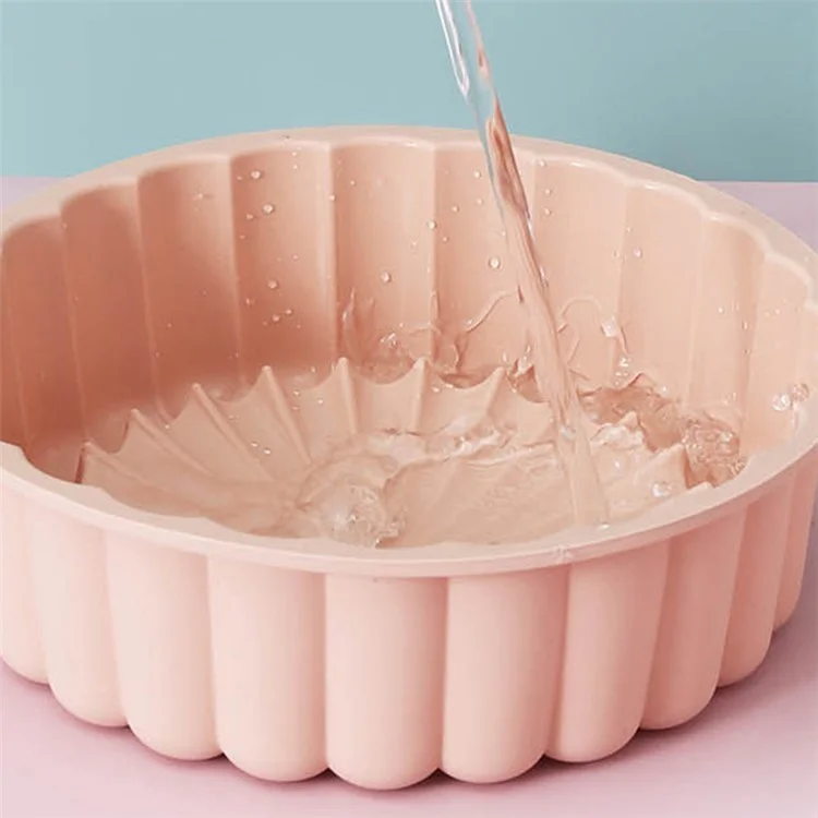 Forma de Flor Assadeira de Silicone Bandeja Redonda Molde de Pão Mousse Bolo (Sem BPA, Sem Certificação FDA) - Bege